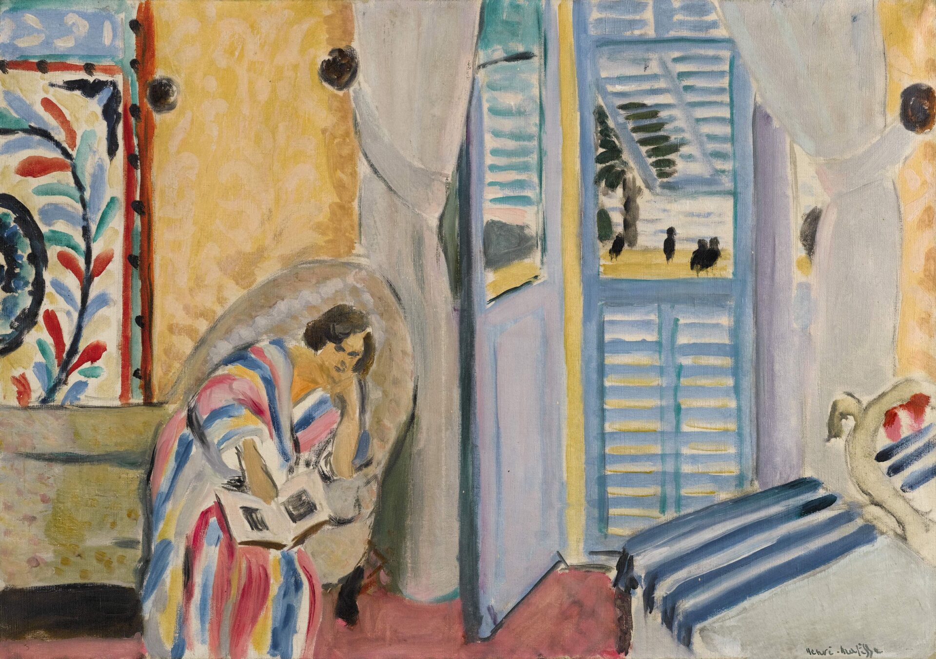 Interiéur à Nice, femme assise avec un livre, 1919